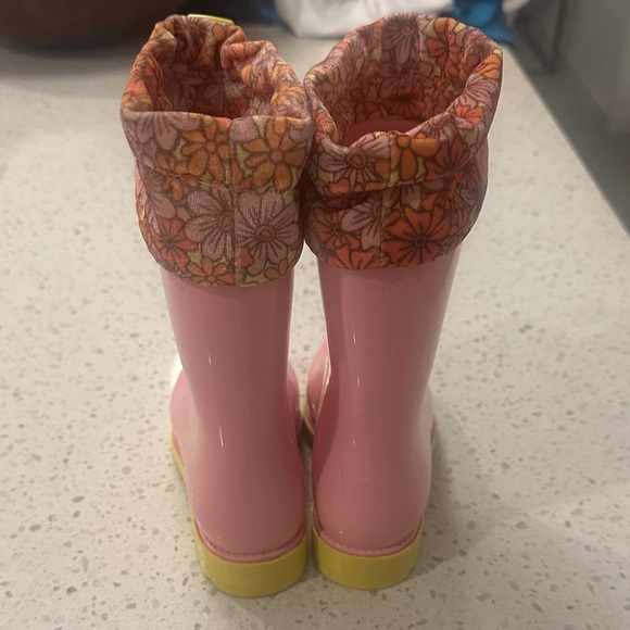 Mini Melissa Rain Boots Pink Floral with Yellow Soles size 11 - Picture 4 of 7
